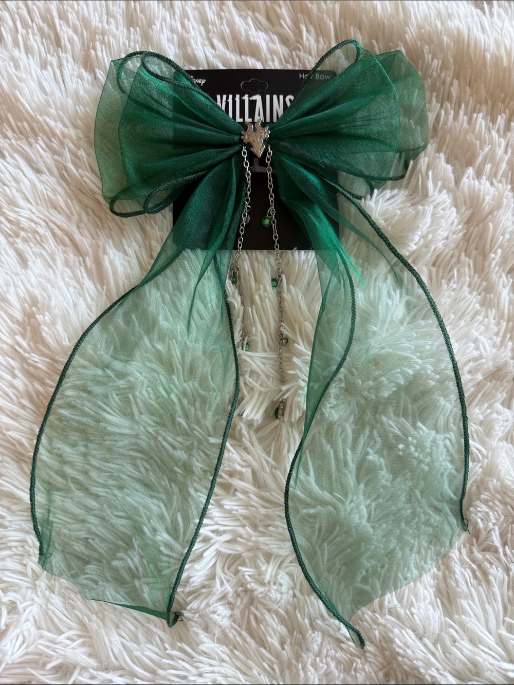 NWT Disney Maleficent Hair Bow Clip with Chain and Charms